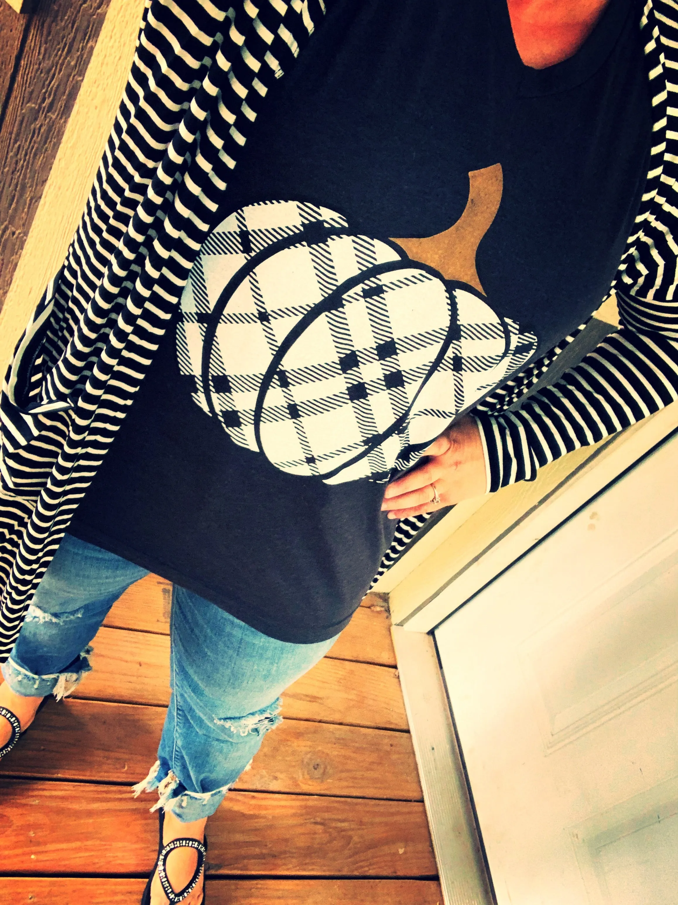 {MATILDA} Black   White Striped Cardigan with Pockets