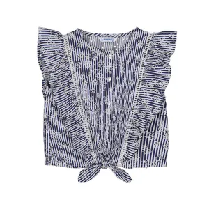 Mayoral Girls Short Sleeve Stripes Loose Shirt - Ink