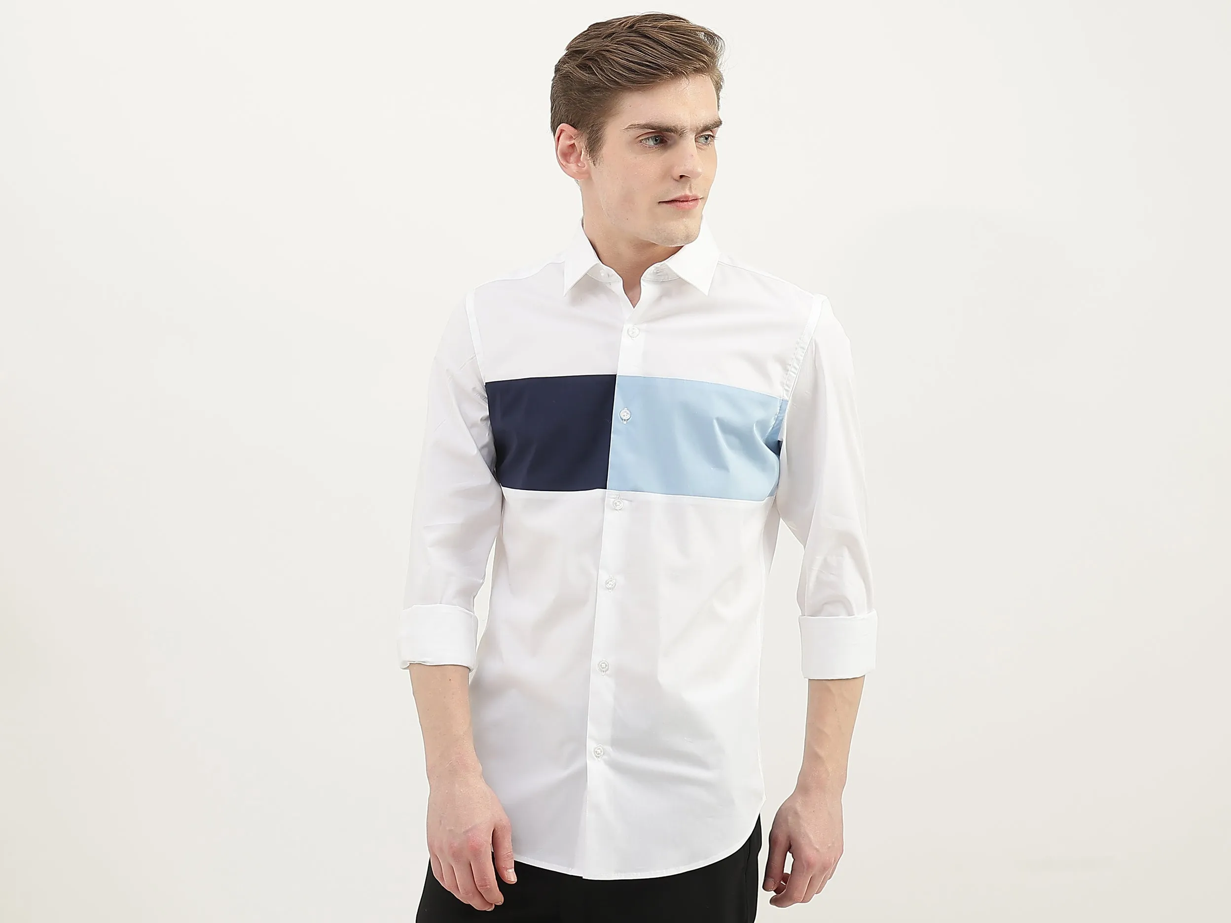 Men Colorblock Spread Collar Shirt