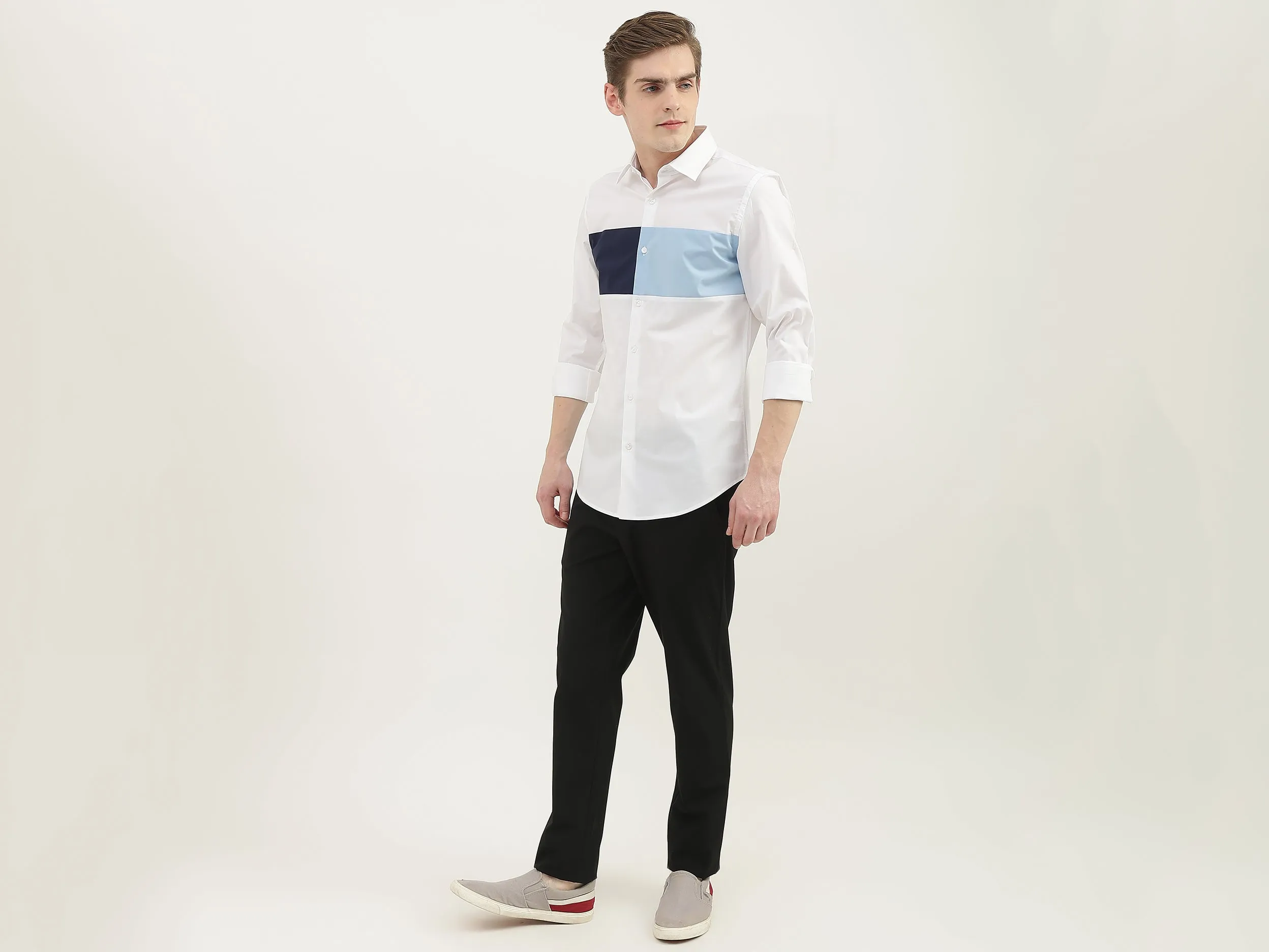 Men Colorblock Spread Collar Shirt