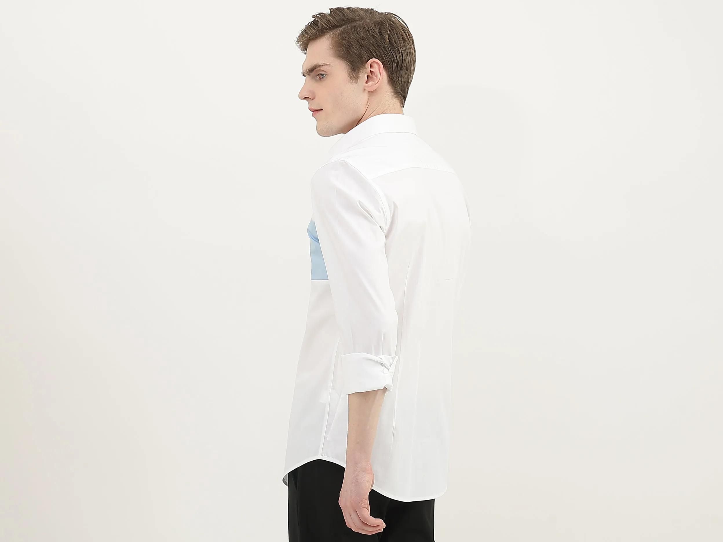Men Colorblock Spread Collar Shirt