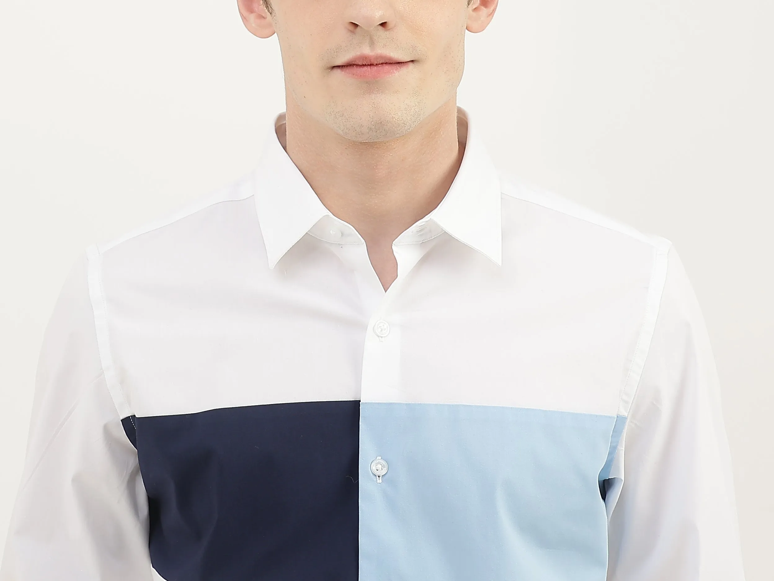 Men Colorblock Spread Collar Shirt