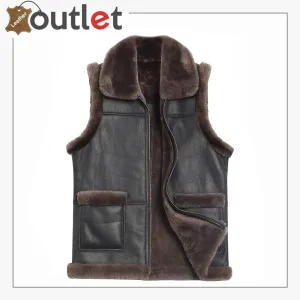 Mens Brown and Black Shearling Vest