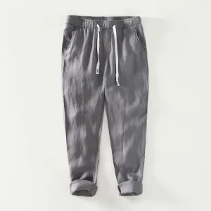 Men's Casual Linen Trousers: New Solid Color, Breathable with Multi-Pocket Design
