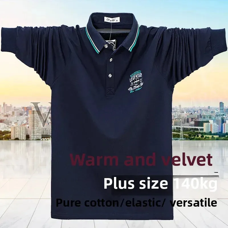 Men's Long Sleeve Fleece Lined Loose Polo Shirts