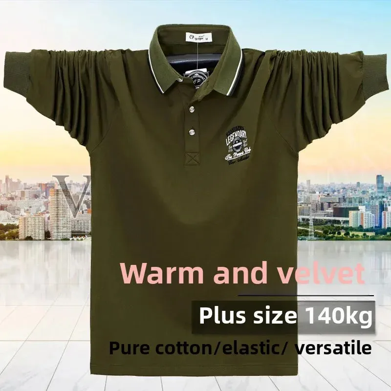 Men's Long Sleeve Fleece Lined Loose Polo Shirts