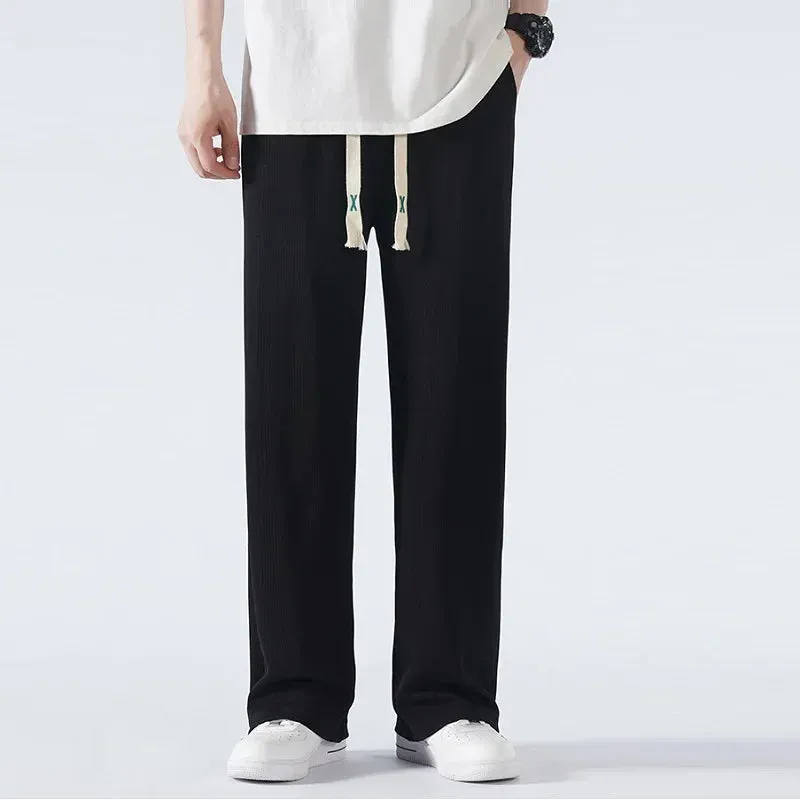 Men's Oversize Wide Leg Pants: Black Stretch Baggy Grey Korean Style Y2K Ice Silk Trouser