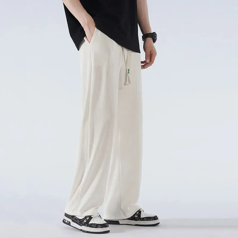 Men's Oversize Wide Leg Pants: Black Stretch Baggy Grey Korean Style Y2K Ice Silk Trouser