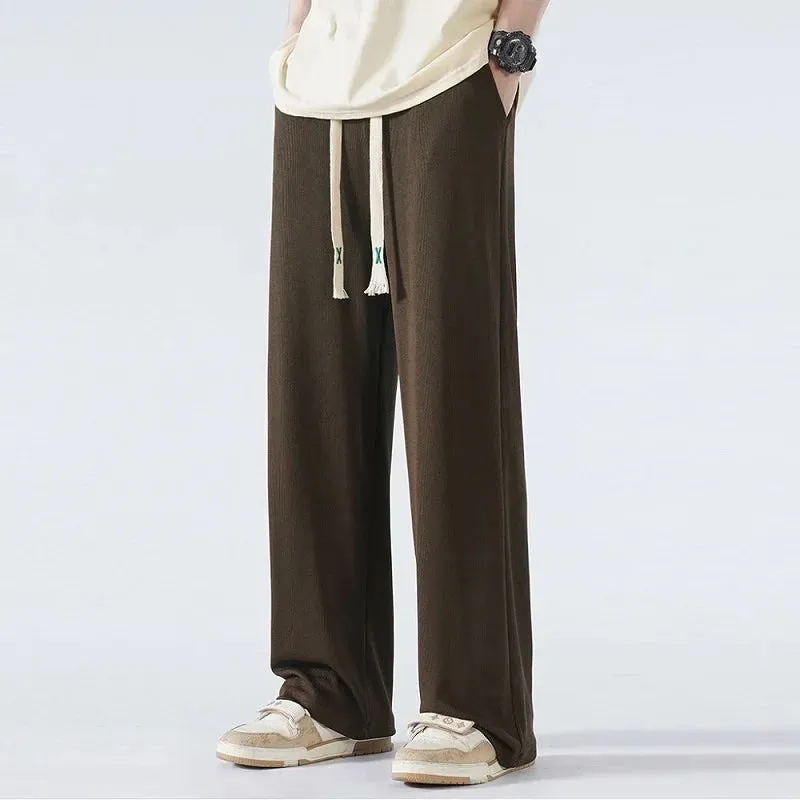 Men's Oversize Wide Leg Pants: Black Stretch Baggy Grey Korean Style Y2K Ice Silk Trouser