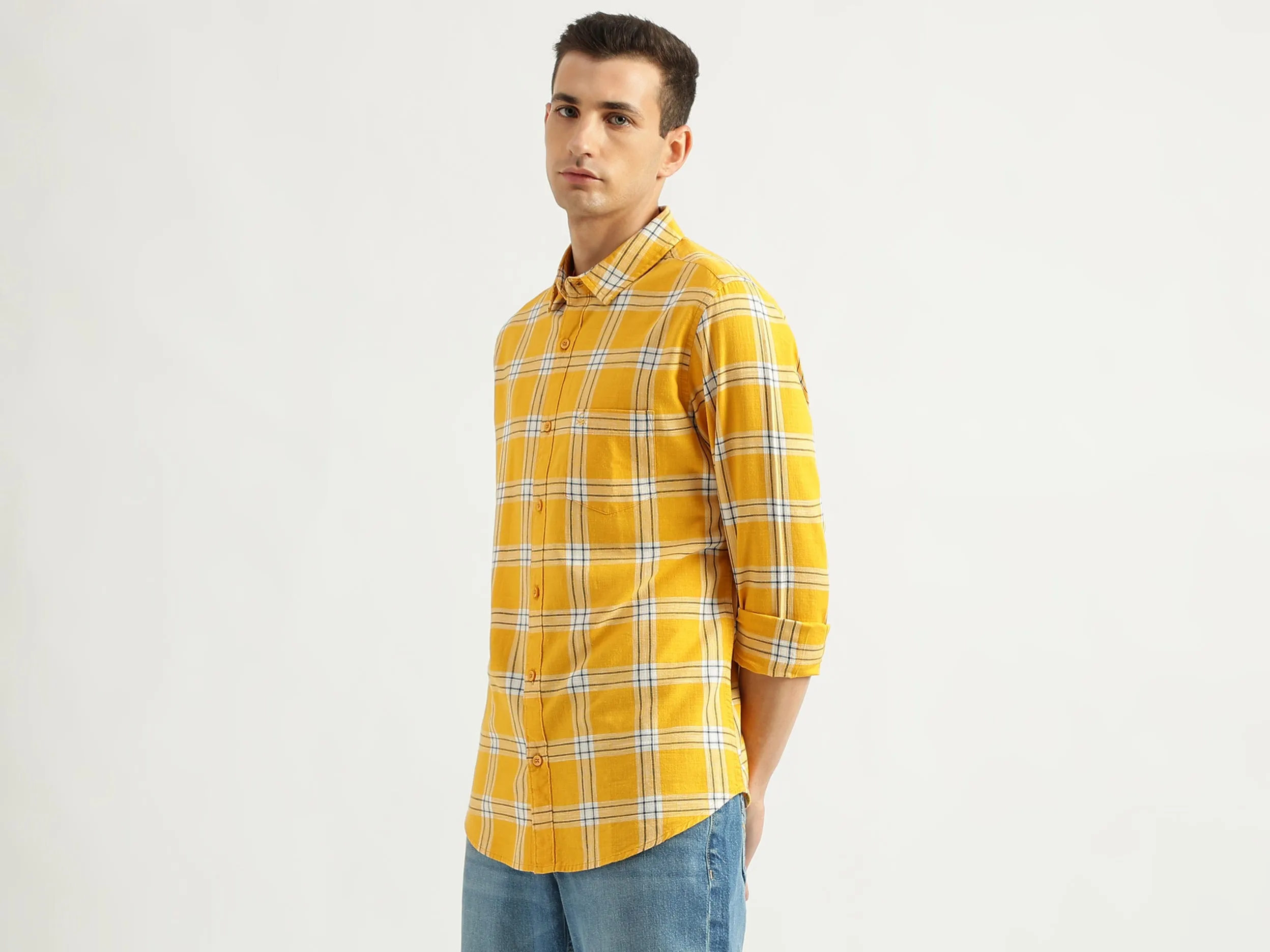 Men's Slim Fit Spread Collar Checked Shirts