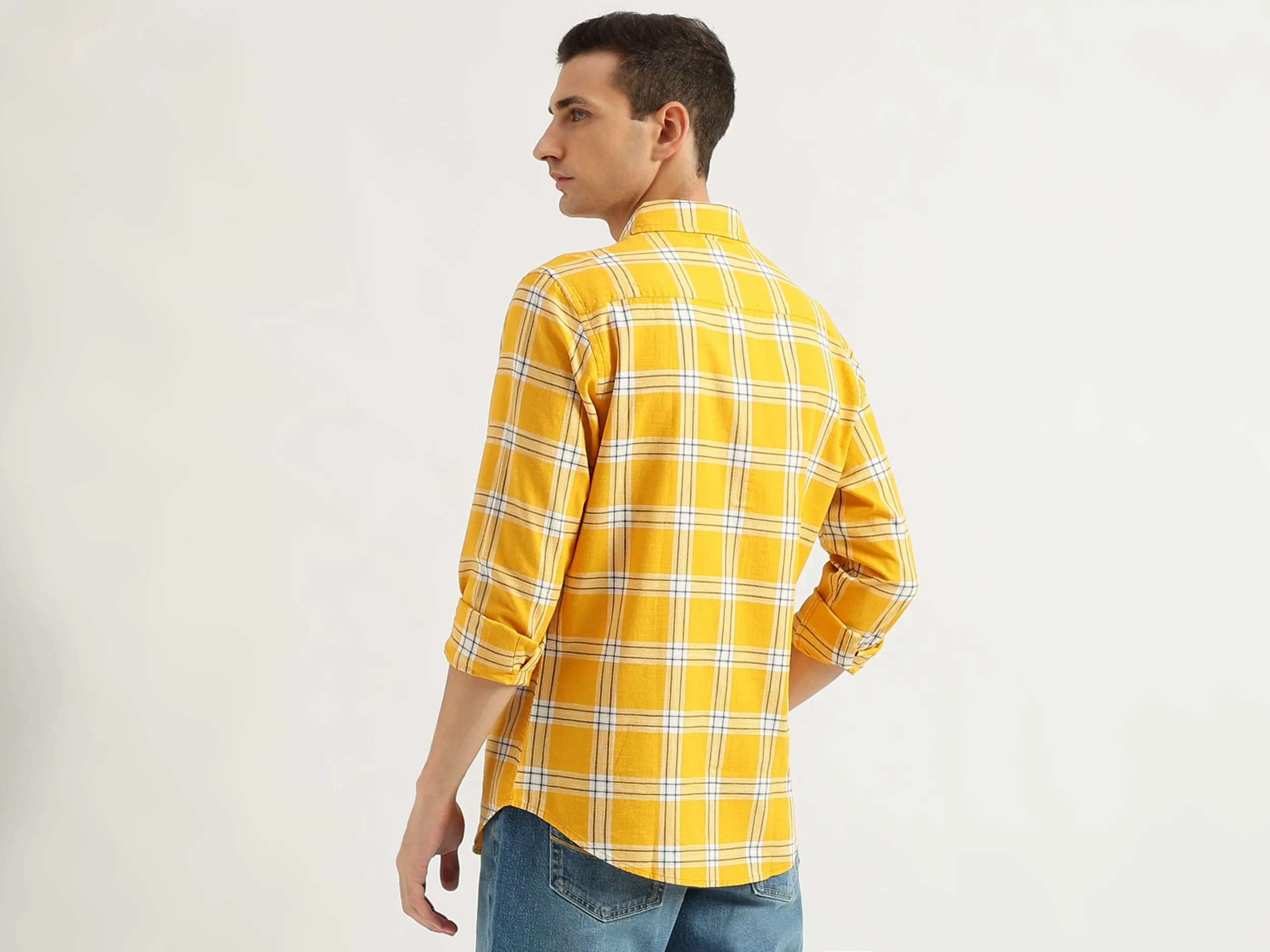 Men's Slim Fit Spread Collar Checked Shirts