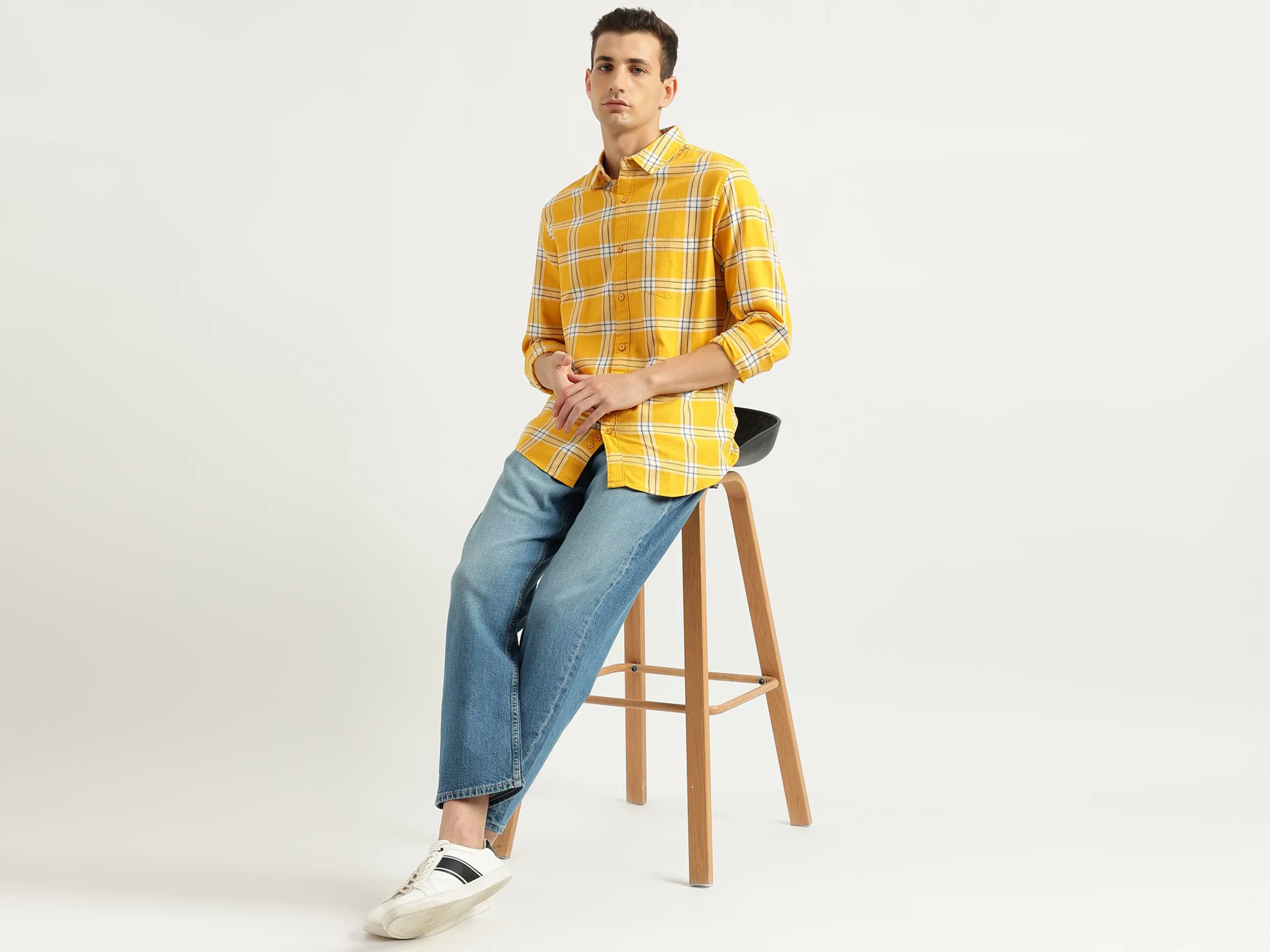 Men's Slim Fit Spread Collar Checked Shirts