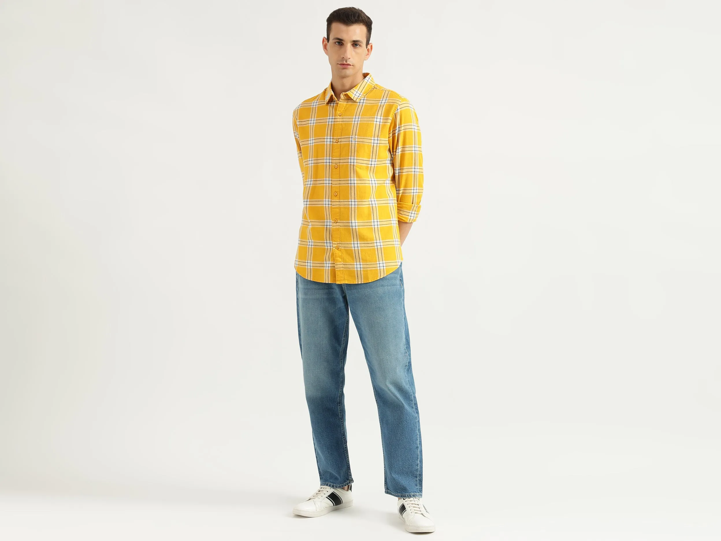Men's Slim Fit Spread Collar Checked Shirts