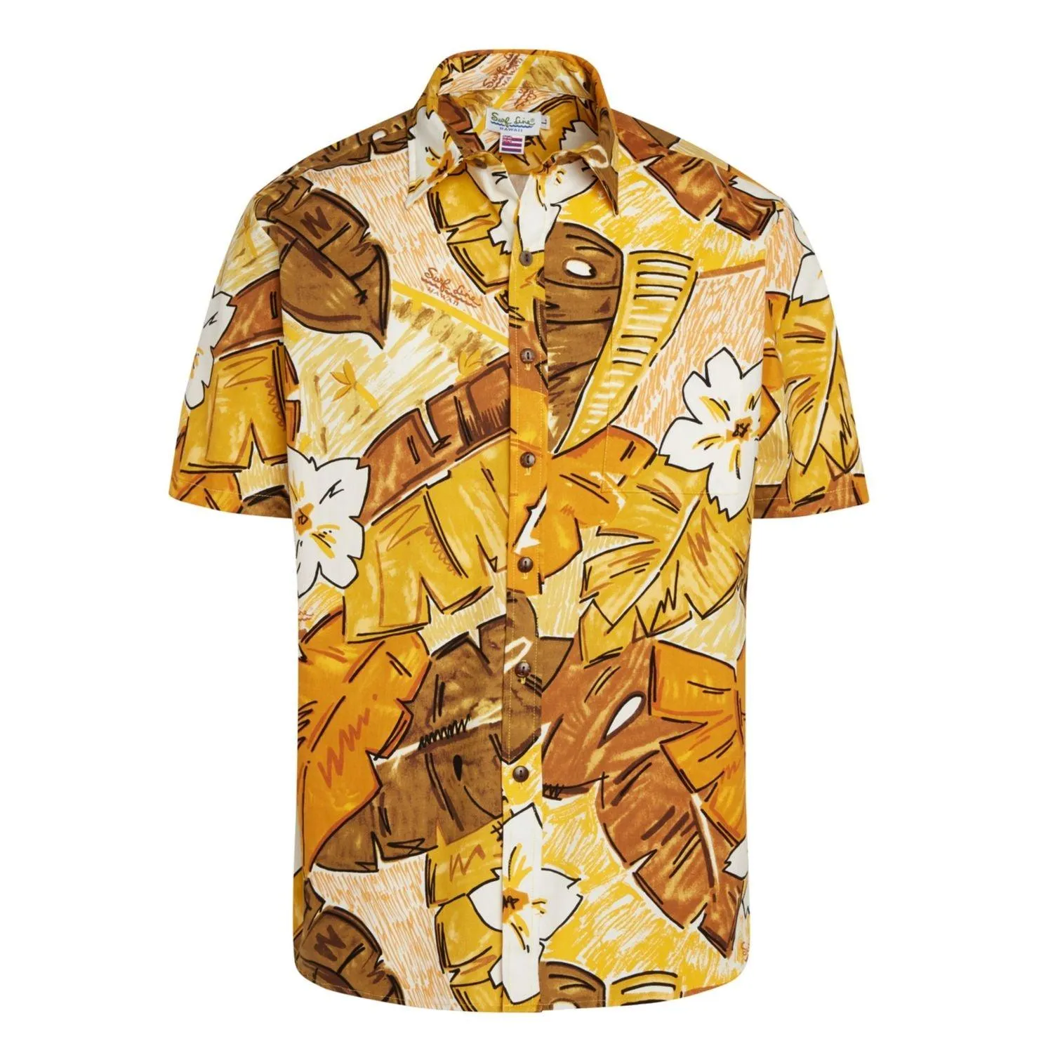 Men's Surf Line Hawaii Cotton Modern Fit Shirt - Tiki Leaf Brown