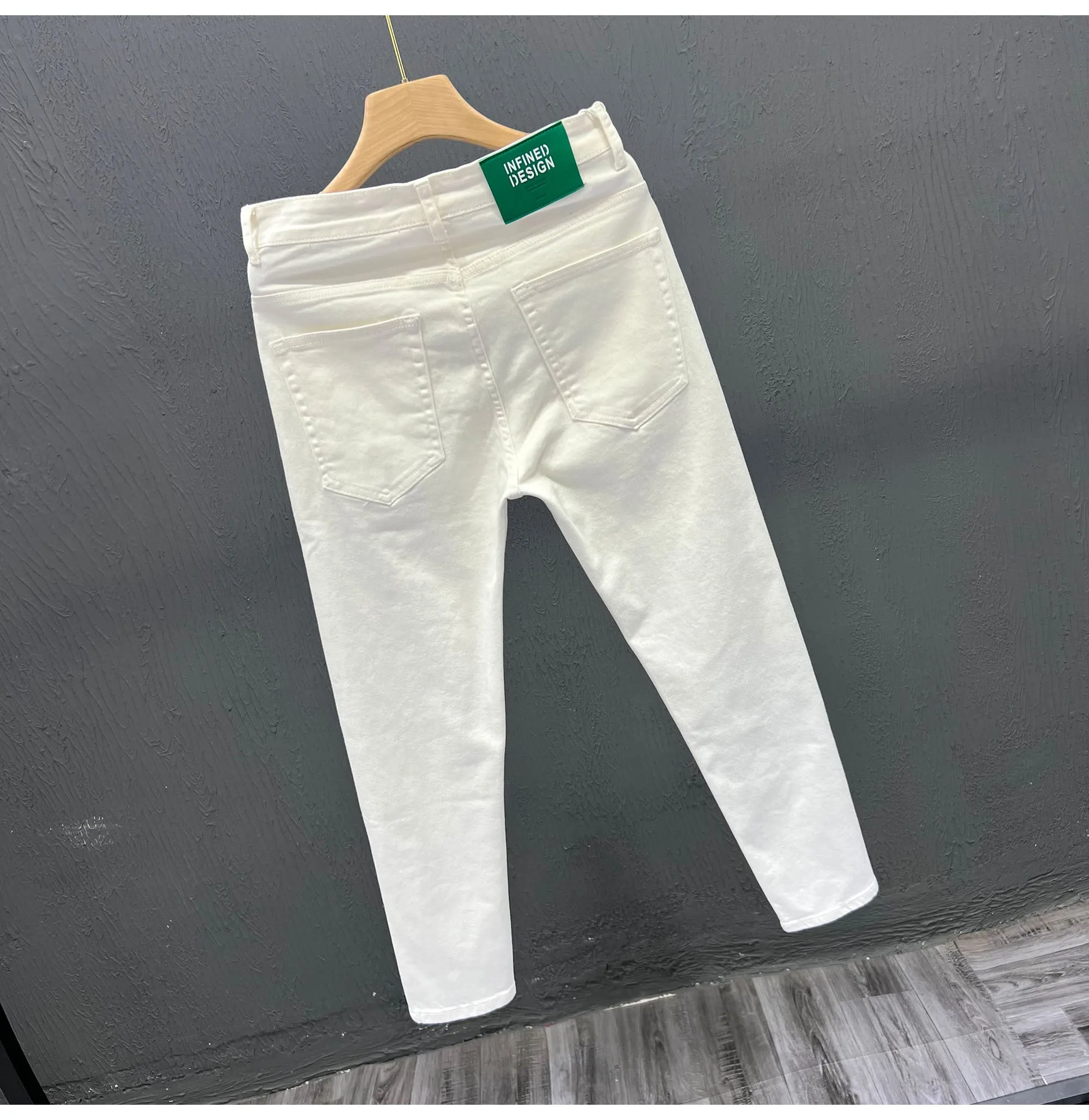 Mens Trendy Youth Simple Casual White Trousers Jeans