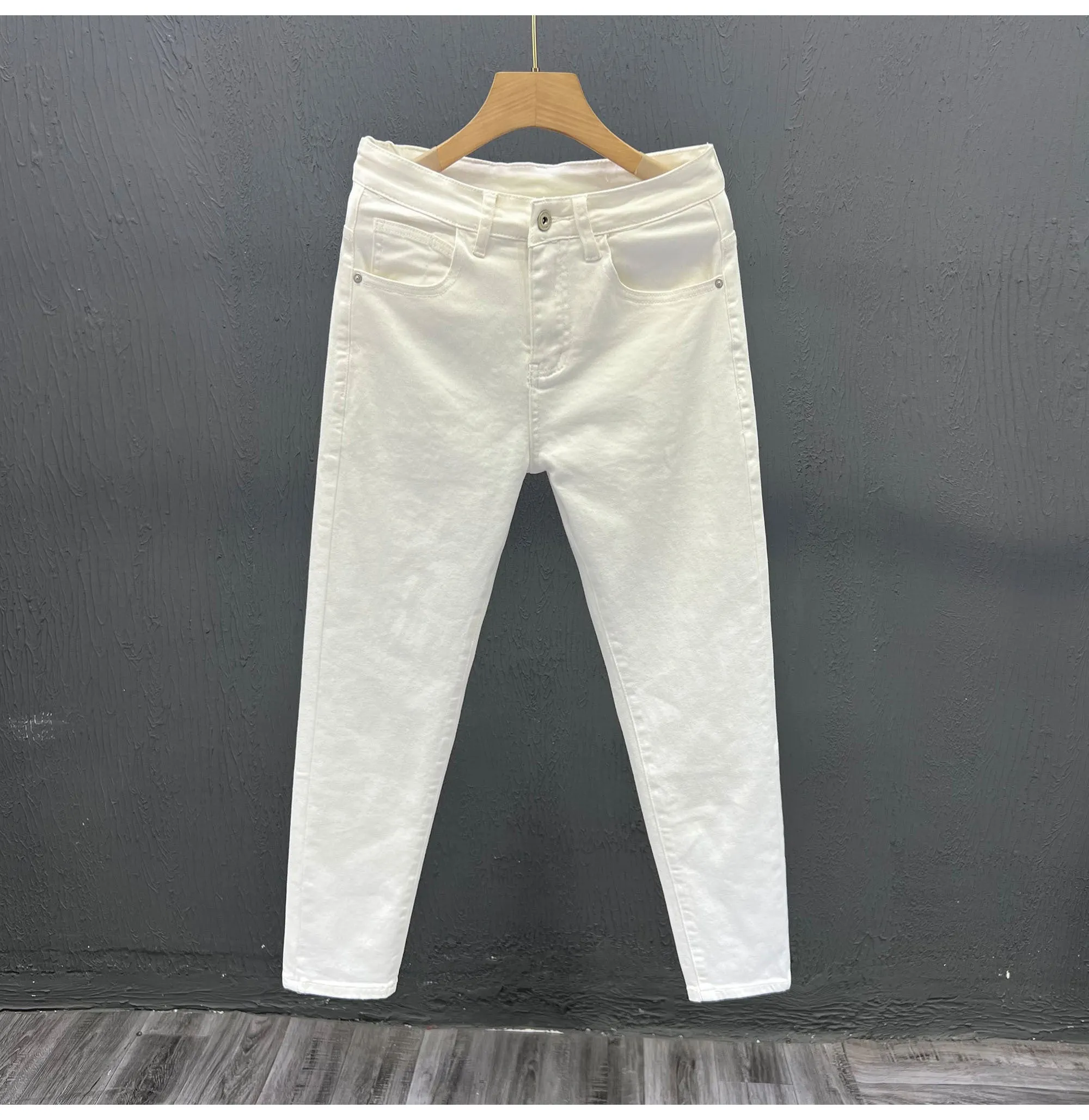 Mens Trendy Youth Simple Casual White Trousers Jeans