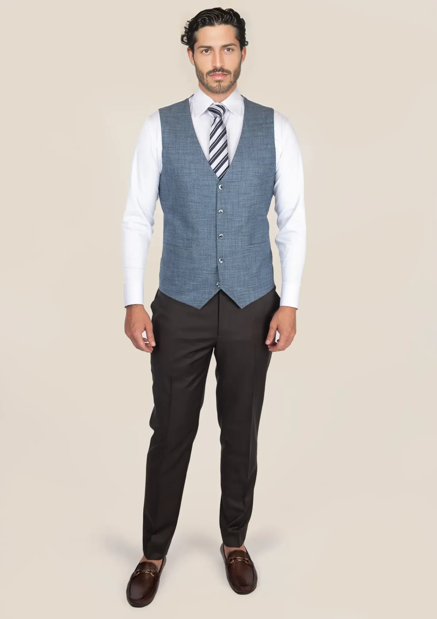 Mid Blue Hopsack Vest