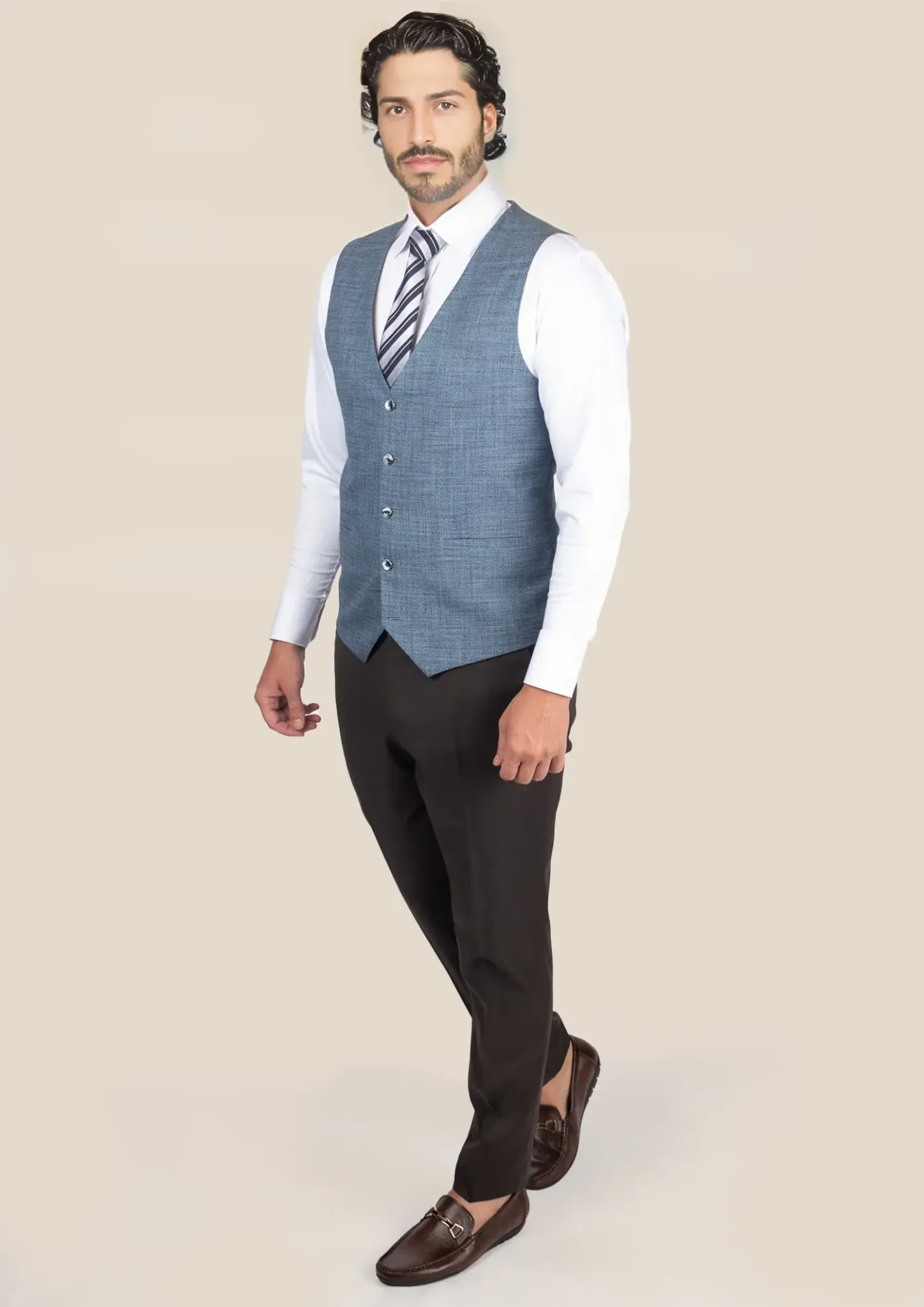 Mid Blue Hopsack Vest