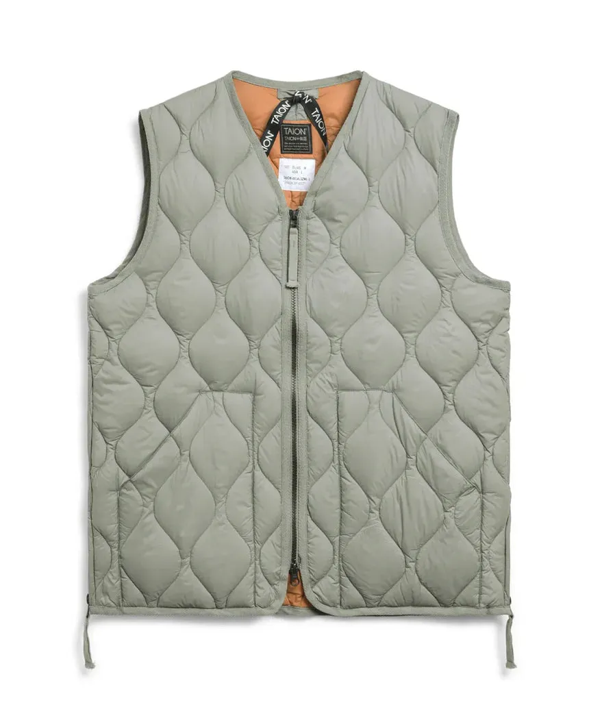 Military V-Neck W-Zip Down Vest | Dark Sage Green