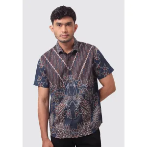 MOC Kemeja Batik Lengan Pendek Pria Modern Fit VEDA - NAVY