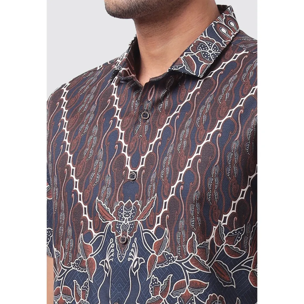 MOC Kemeja Batik Lengan Pendek Pria Modern Fit VEDA - NAVY