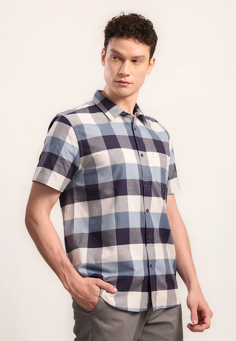 MOC - Kemeja Kotak-kotak Pria Lengan Pendek Daniel - Blue