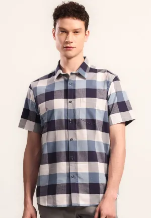 MOC - Kemeja Kotak-kotak Pria Lengan Pendek Daniel - Blue