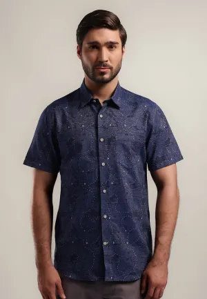 MOC - Kemeja Motif Pria Lengan Pendek Leon - Navy