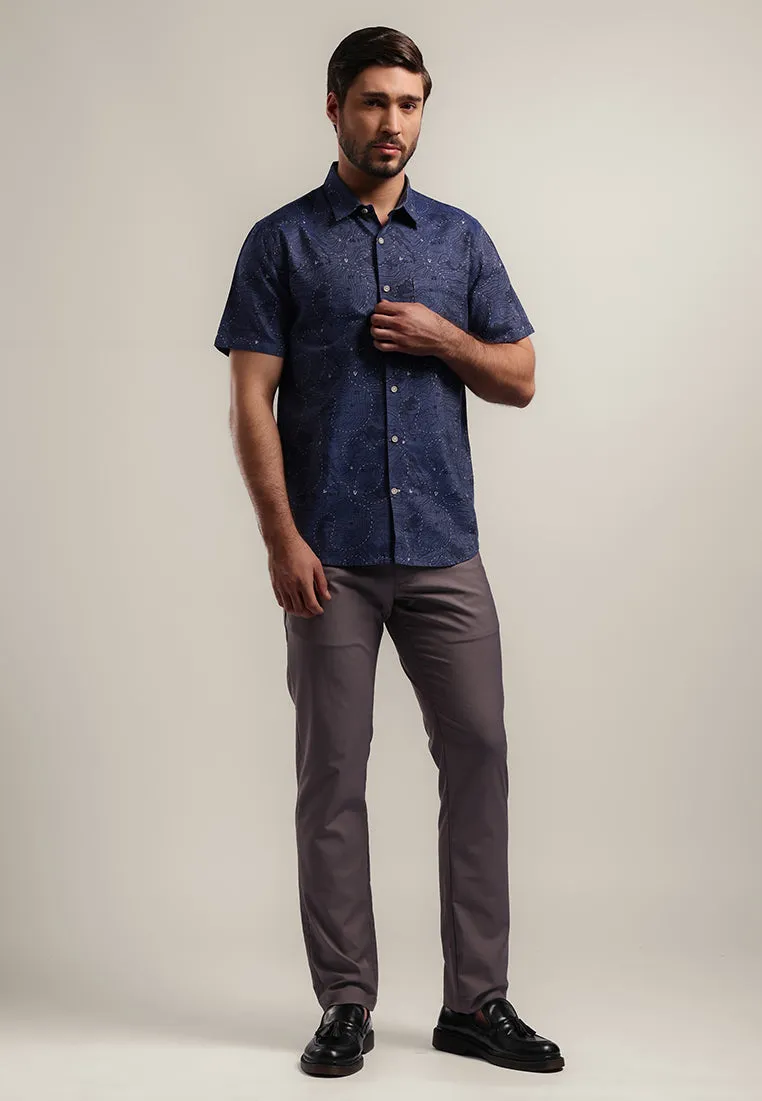 MOC - Kemeja Motif Pria Lengan Pendek Leon - Navy