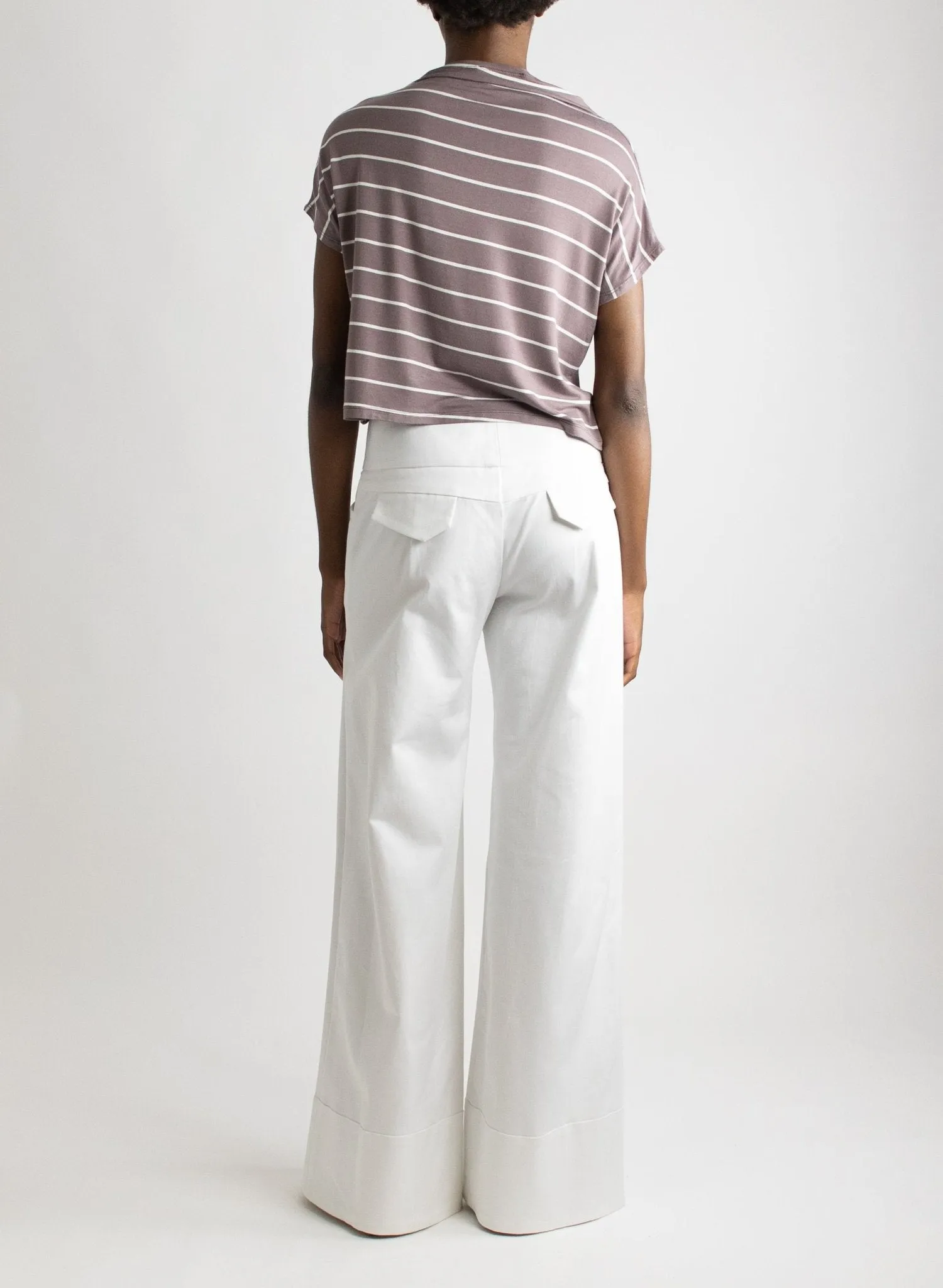 Mock Neck Tee - Mauve/White Stripe