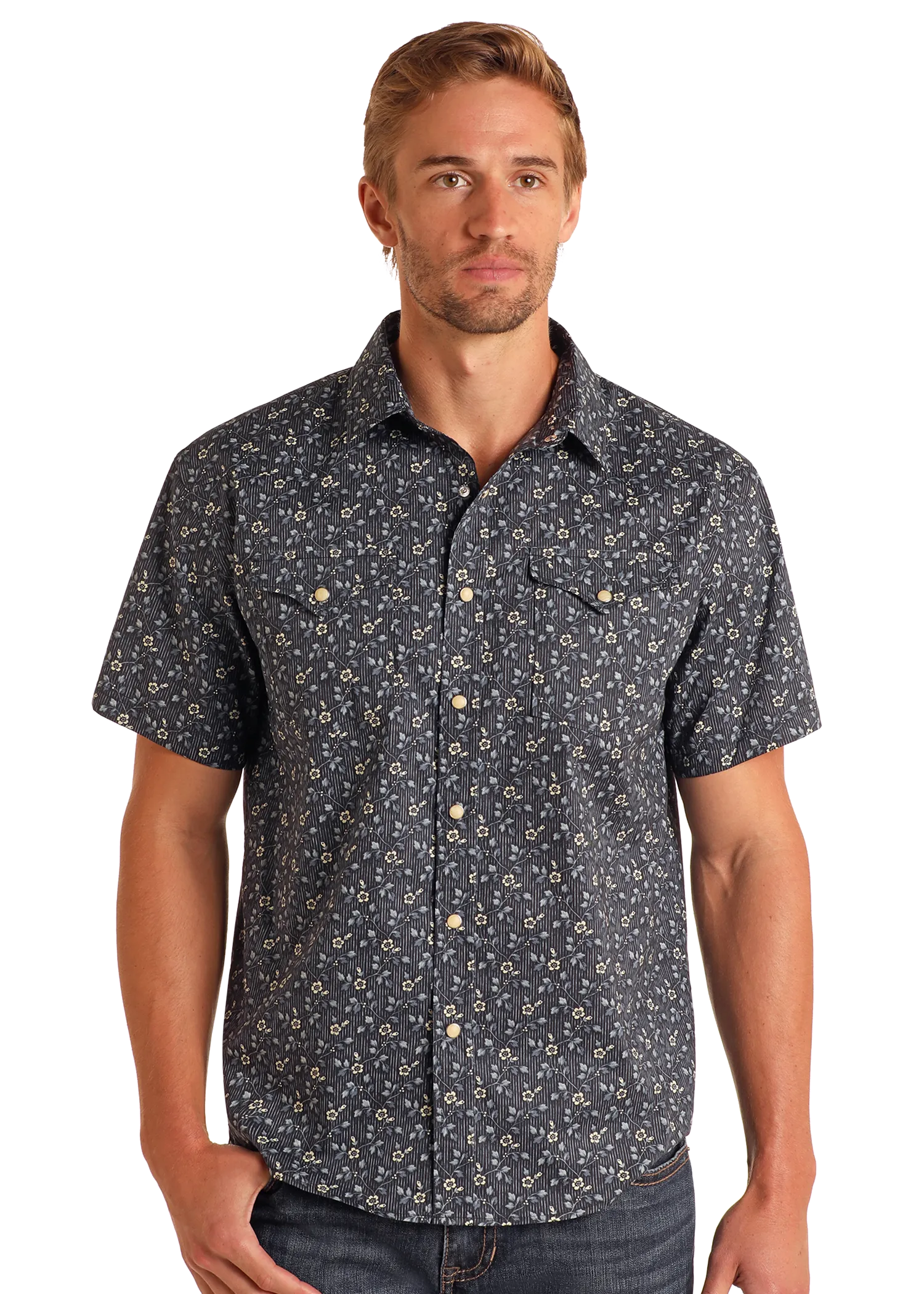 Modern Vintage Floral Short Sleeve Snap Shirt