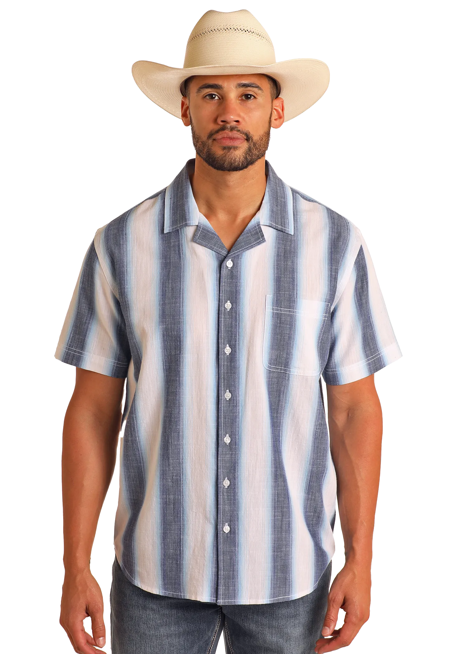 Modern Vintage Ombre Striped Short Sleeve Shirt