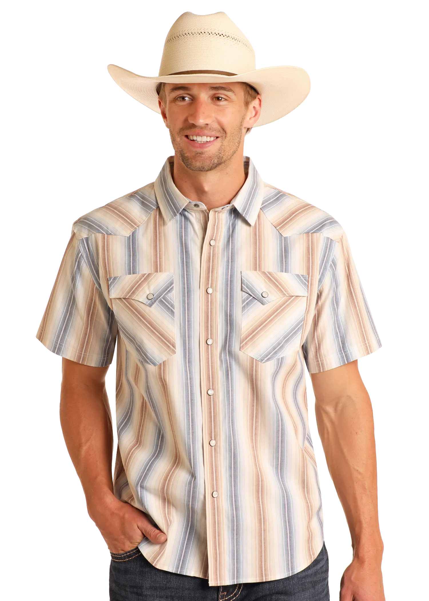 Modern Vintage Striped Short Sleeve Snap Shirt