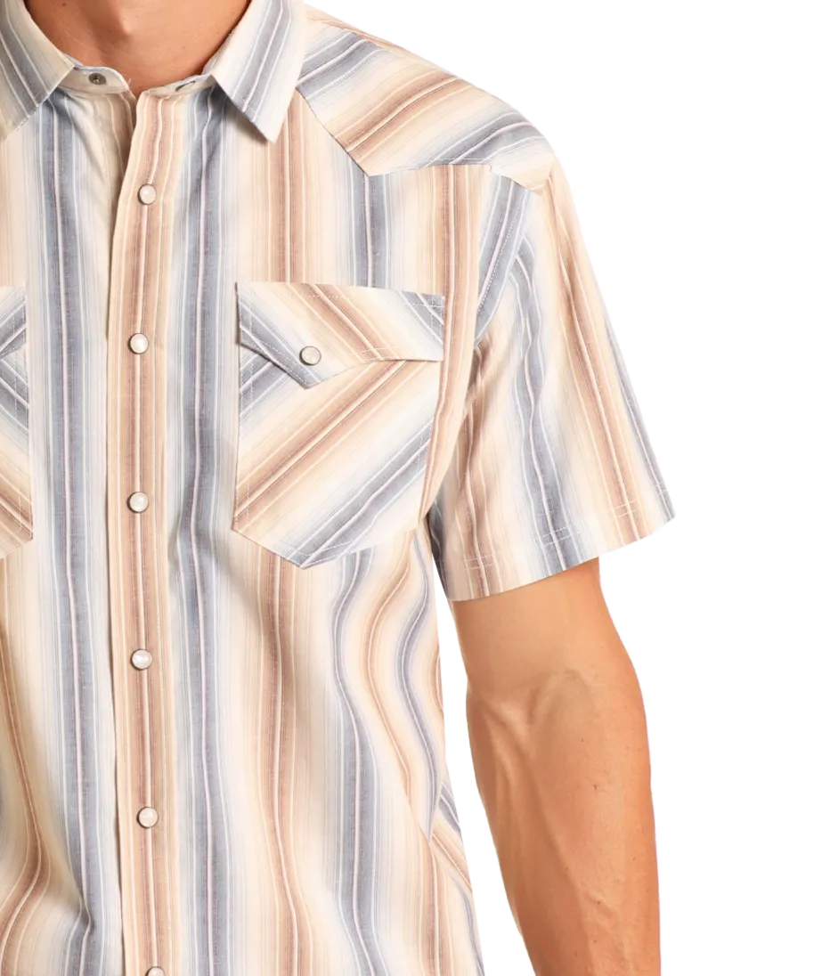 Modern Vintage Striped Short Sleeve Snap Shirt