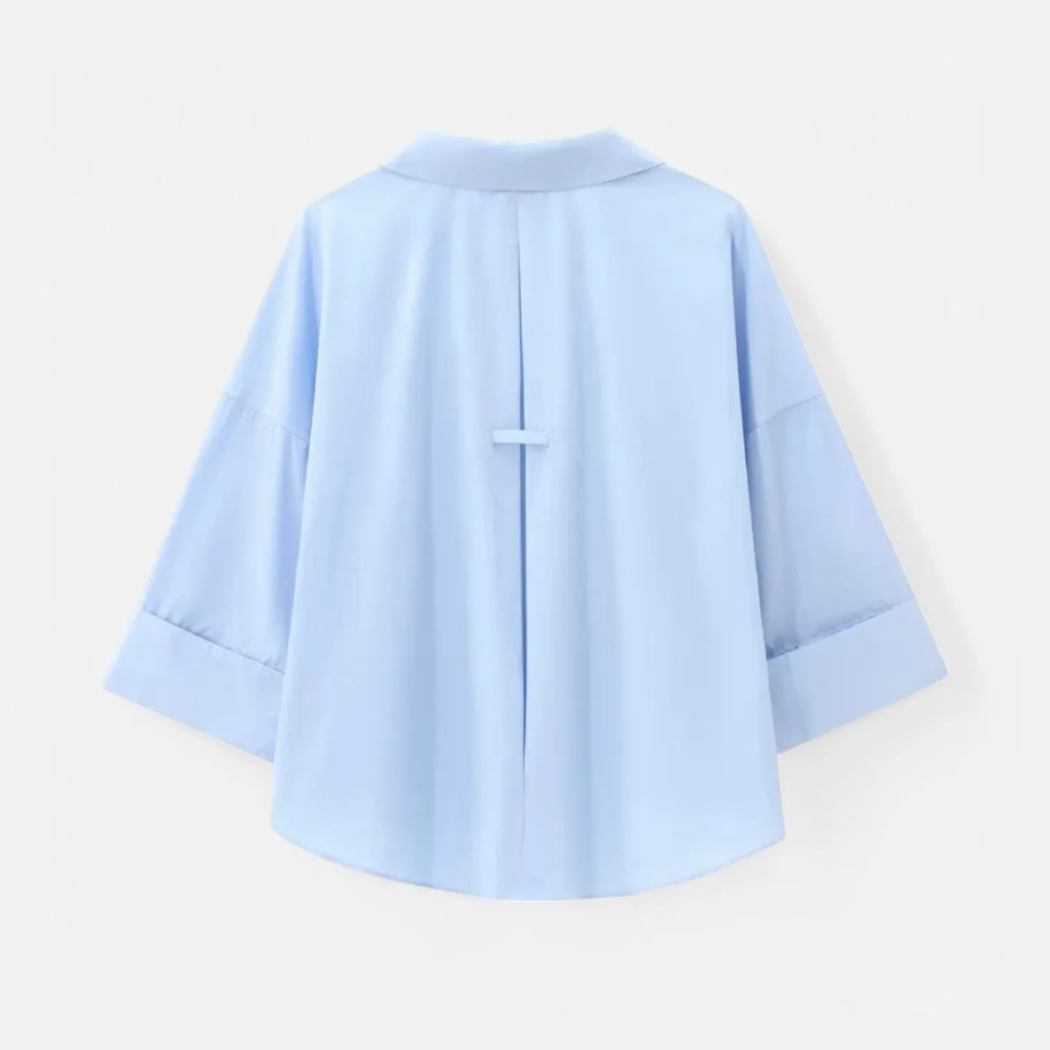 Monacogents | Autumn Loose Cotton Blend Poplin Shirt – Wide Sleeves, Buckle Detail