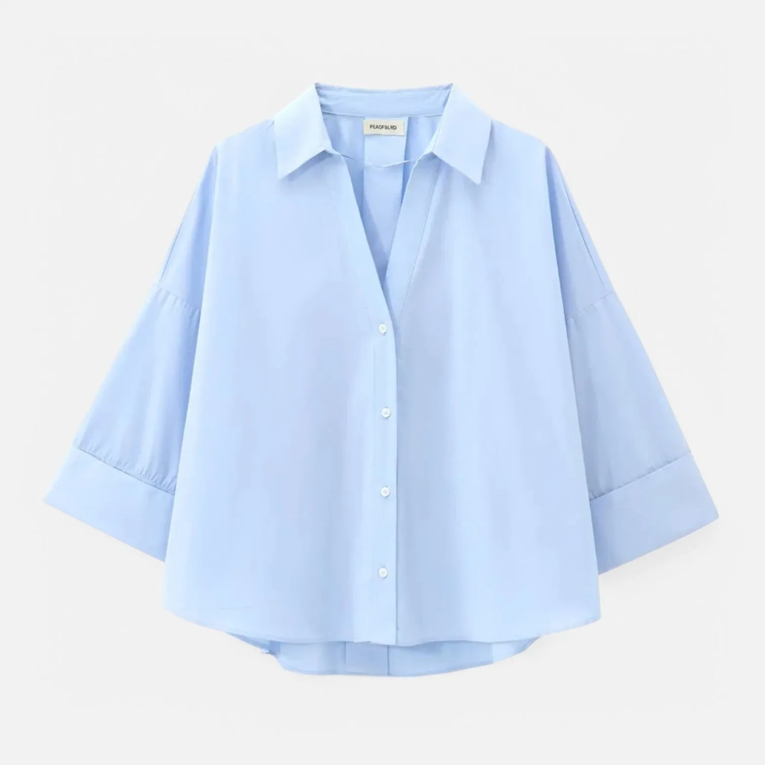 Monacogents | Autumn Loose Cotton Blend Poplin Shirt – Wide Sleeves, Buckle Detail