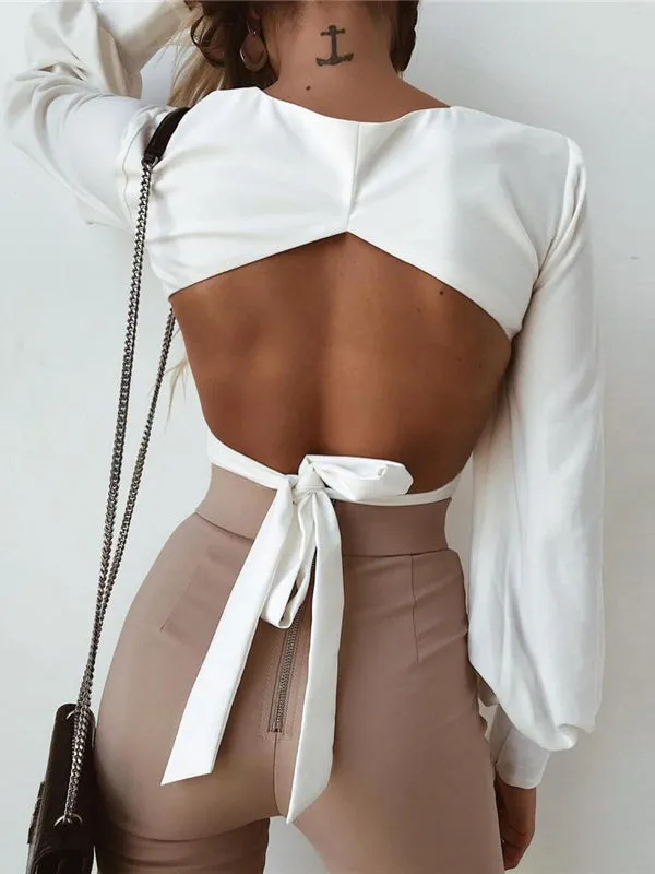 Monochrome Long Sleeve Open Back T-shirt