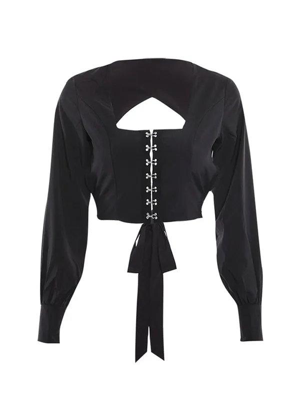Monochrome Long Sleeve Open Back T-shirt