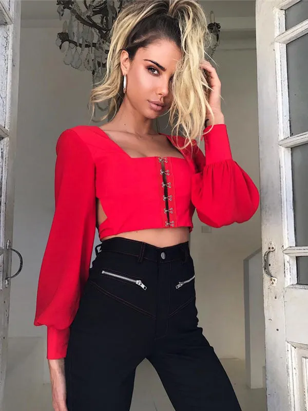 Monochrome Long Sleeve Open Back T-shirt