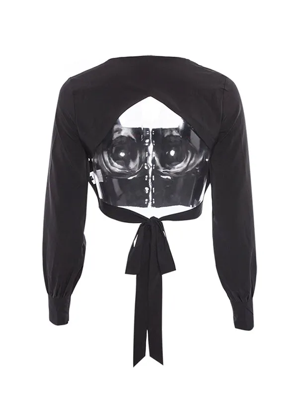 Monochrome Long Sleeve Open Back T-shirt