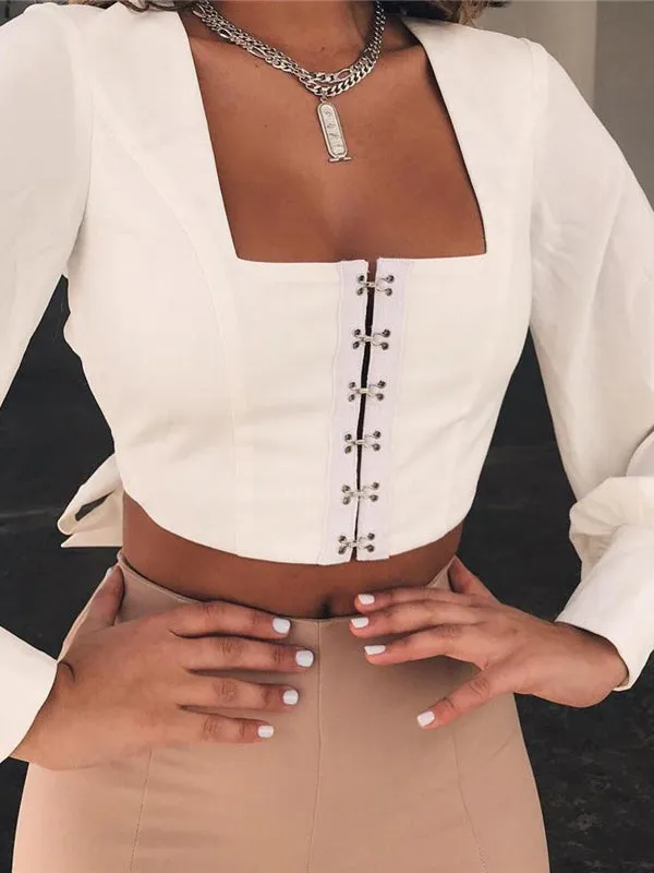 Monochrome Long Sleeve Open Back T-shirt