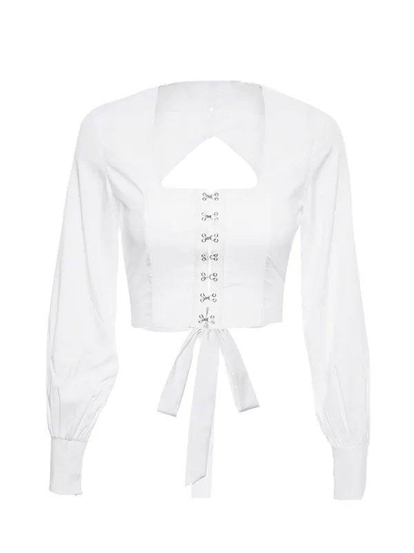 Monochrome Long Sleeve Open Back T-shirt