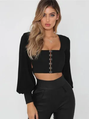 Monochrome Long Sleeve Open Back T-shirt