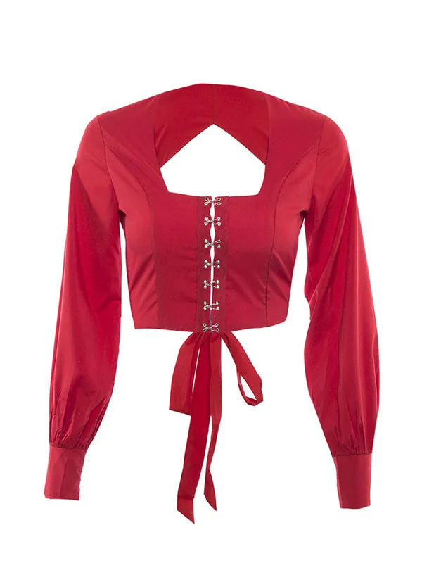 Monochrome Long Sleeve Open Back T-shirt
