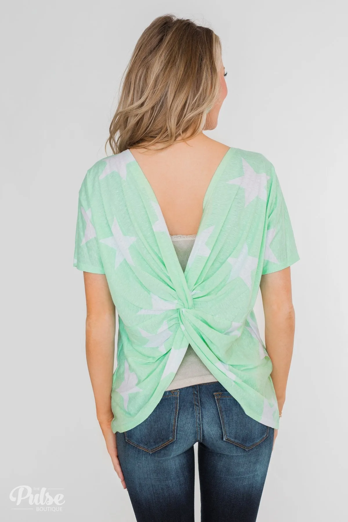 My Wish Tonight Open Back Twisted Knot Top- Mint