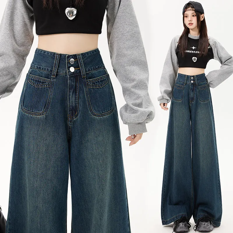 New Simple High Waist Casual Straight-leg Jeans For Women