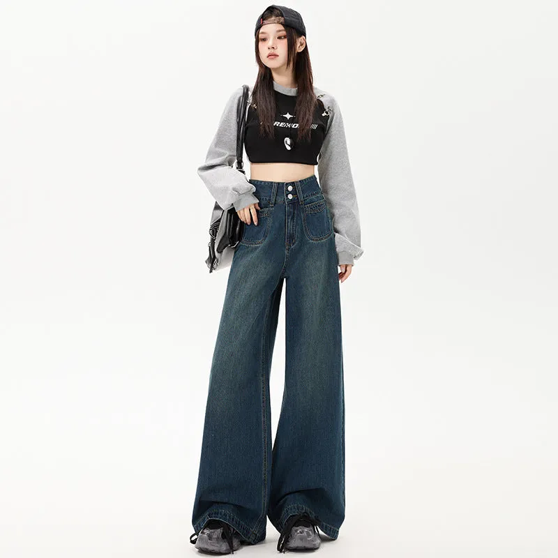 New Simple High Waist Casual Straight-leg Jeans For Women