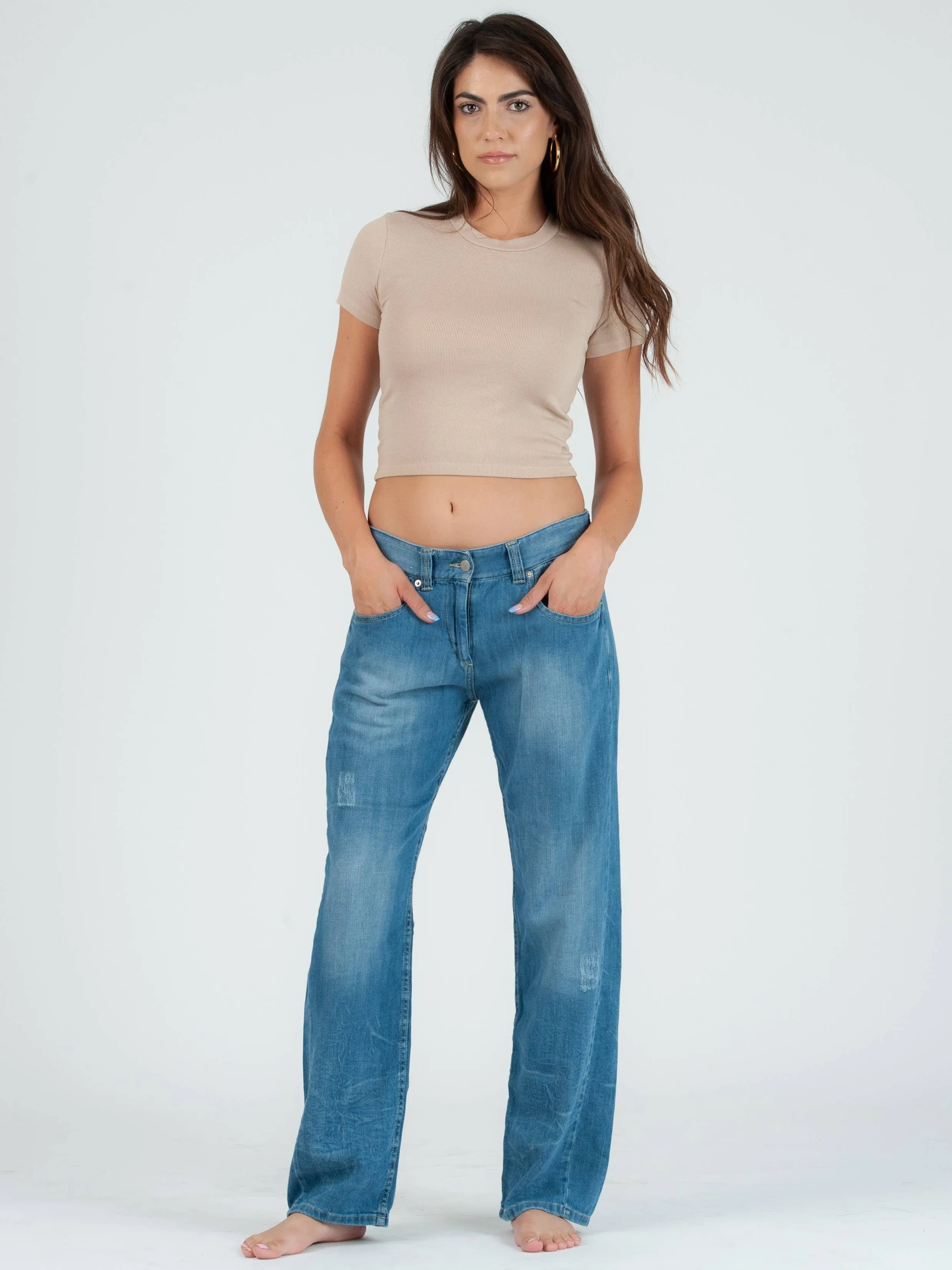NICOLE ROUND NECK CROPPED TEE-SAND