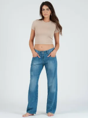 NICOLE ROUND NECK CROPPED TEE-SAND