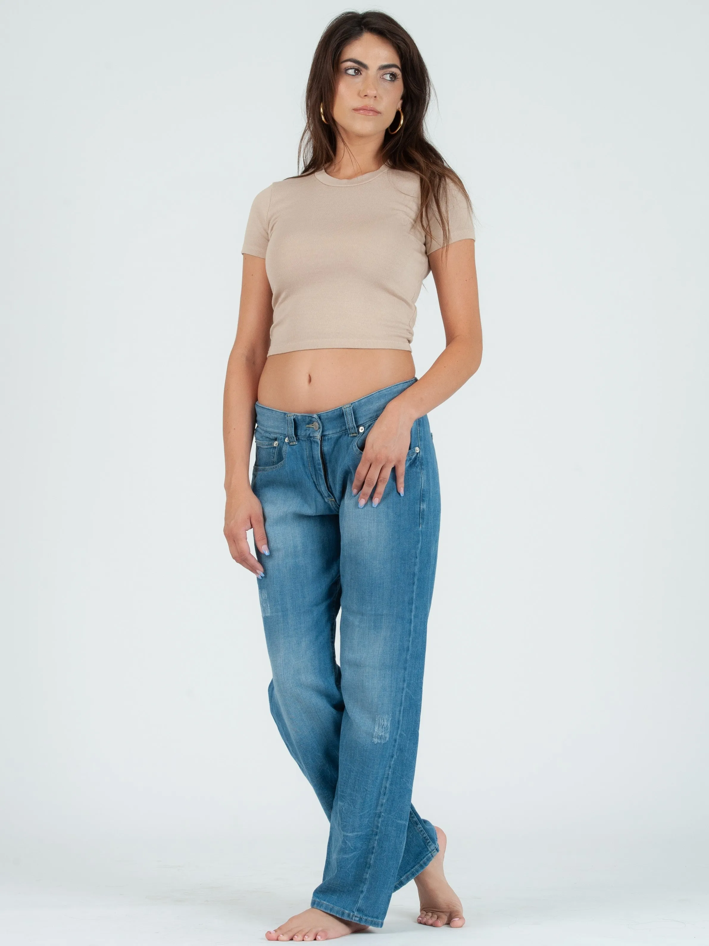 NICOLE ROUND NECK CROPPED TEE-SAND